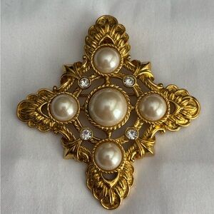 Vintage Avon KJL Blue Rhinestone Convertible Brooch Pendant Gold Tone